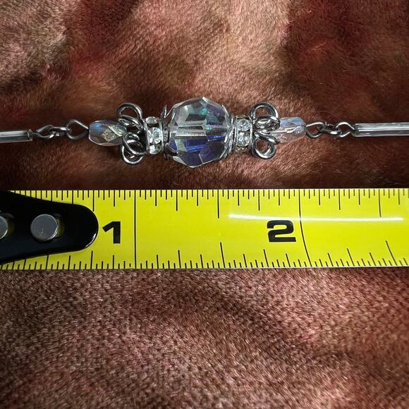 Vintage Austrian Crystal Princess Length Necklace Glass Bugle Spacers Iridescent - Picture 12 of 12